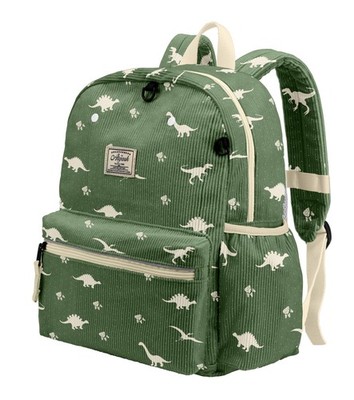 Corduroy Toddler Backpack for Boys 2-5: Kids Medium, Dinosaur Green