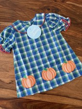 CLASSIC WHIMSY NWT Fall Blue Plaid Appliqu Pumpkin Dress Jumper Top Sz 18 Mo