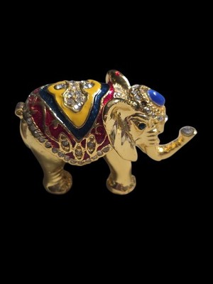 Bejeweled Victory Elephant Goldtone Hinged Trinket Box