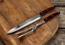Carving Set Interpur Japan Stainless Steel Knife and Fork Wood Handles
