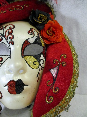Große La Maschera Del Galeone rot und schwarz gefiederte Wandmaske - Bild 4 von 10