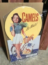 Rare Vintage Camel Cigarette Bicycle Girl Metal Sign