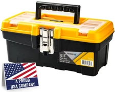 Plastic Toolbox, 13-inch Portable Tool Box with Metallic Clutch, Tool Organizer
