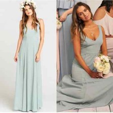 Show Me Your Mumu Jenn Maxi Dress Silver Sage Crisp V-Neck Sleeveless Size XL