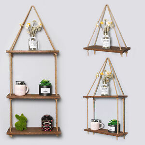 Wooden Hanging Rope Shelf Wall Mounted, Floating Shelves With Rope
