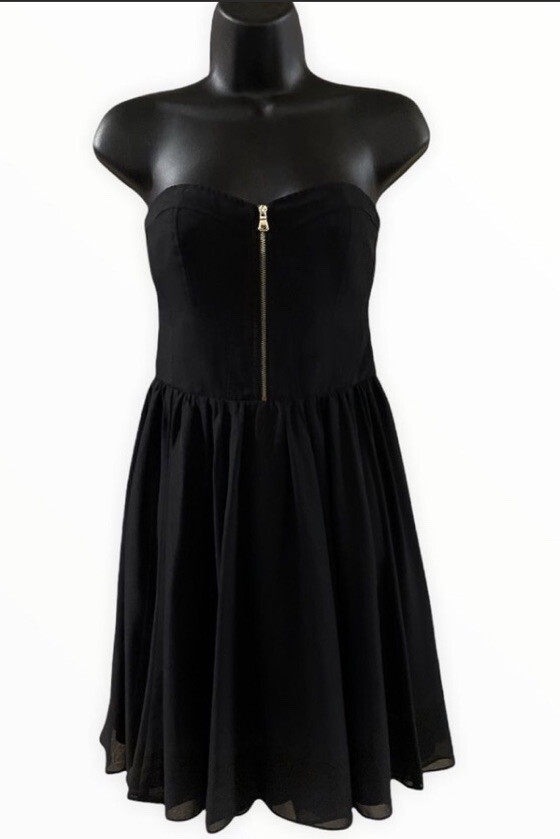 Guess Gold Zipper Black Corset Dress Strapless - Black - Size 6 | eBay