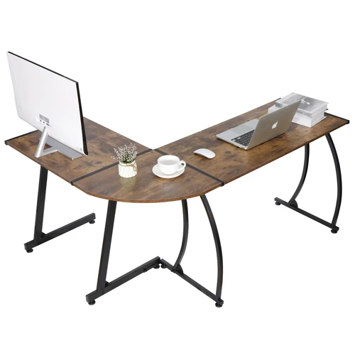 White/Brown/Black L-Shaped Computer Desk Gaming Table with Large Desktop Home  - Picture 11 of 25