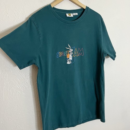 Vintage Space Jam Bugs Bunny Logo 1996 Promo Tee Shirt Teal Green Size Large - Picture 2 of 8