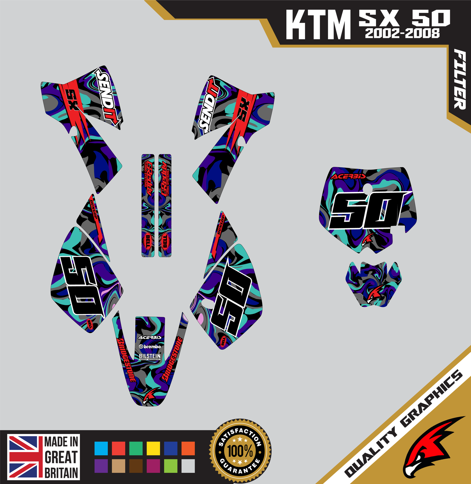 KTM SX50 50SX 2002 2008 Motocross Graphics MX Decals Kit Filter Red