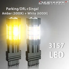 Error Free White/Amber 3157 LED DRL Switchback Turn Signal Parking Light Bulbs