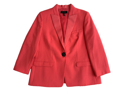 Escada Blazer Women's 44 US 12-14 Pink Salmon Coral Wool Black Rhinestone Button