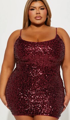 Fashion Nova Glamorous Burgundy Stretch Sequin Mini Dress Plus Size 3X,  22/24 | eBay
