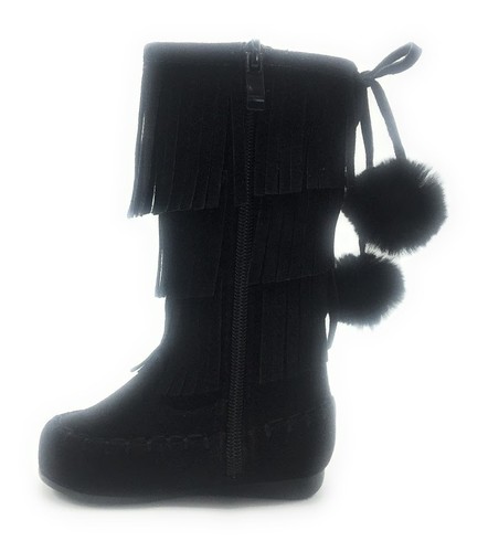 New Toddlers Girl Mid Calf 3 Layer Fringe Beads Boots - Picture 20 of 24