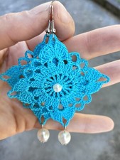 Orecchini Pendenti All'uncinetto Turchese