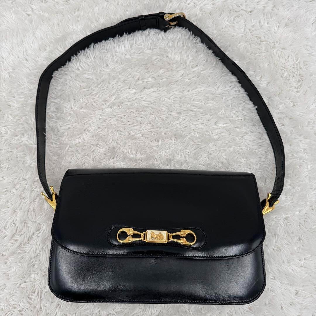 Vintage Old CELINE Leather Shoulder Bag Black Carriage Vintage Old CELINE Leather Shoulder Bag Black Carriage