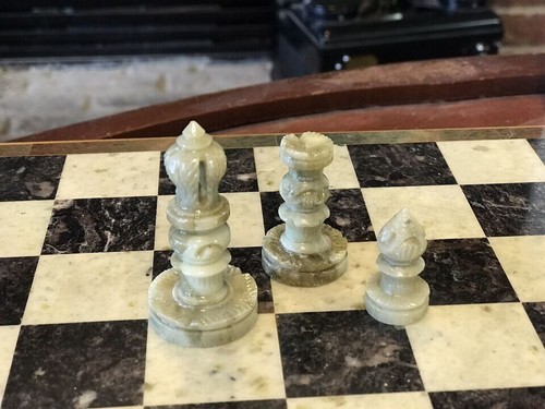 Beautiful Stone Unique Hand Carved Chess Set Portable Board Storage Box 12x12 - Picture 7 of 7
