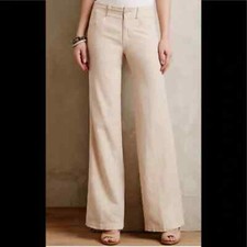 Anthropologie Pilcro and the Letterpress Linen Oatmeal Wide Leg Pants Women's 4