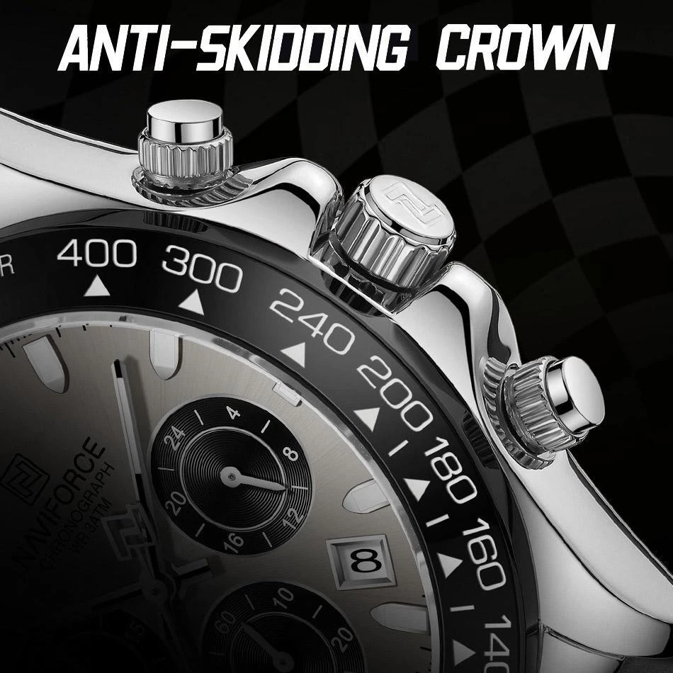 Men's Quartz Watch Waterproof Sport Chronograph Silicone Strap Luxury Naviforce - Image 2 of 4