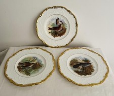 3 stunning vintage COALPORT Bone China Gold Rim Cabinet plates of Birds 