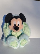Disney Store 18" Mickey Mouse Easter Bunny Plush Blue Green Check Ears Bow 