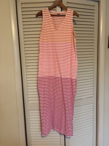 Lands End Women's Cotton Sleeveless Maxi Dress Striped Size Small Pockets