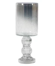 16" Black Glass Hurricane Lamp Handmade Pillar Candle Holder Home Decor