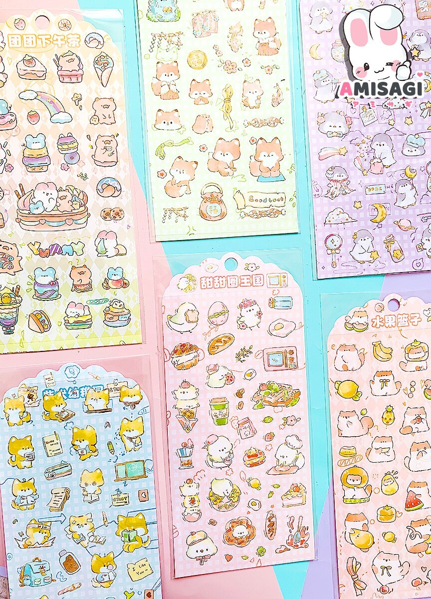 Dulces Animales - Zorro, Conejo, Shiba Pegatinas Kawaii Anime Manga 1x NUEVO