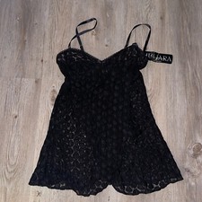 JULIARA 1980 s LINGERIE Top Black Lace Adjustable Straps Babydoll Nighty SIZE M