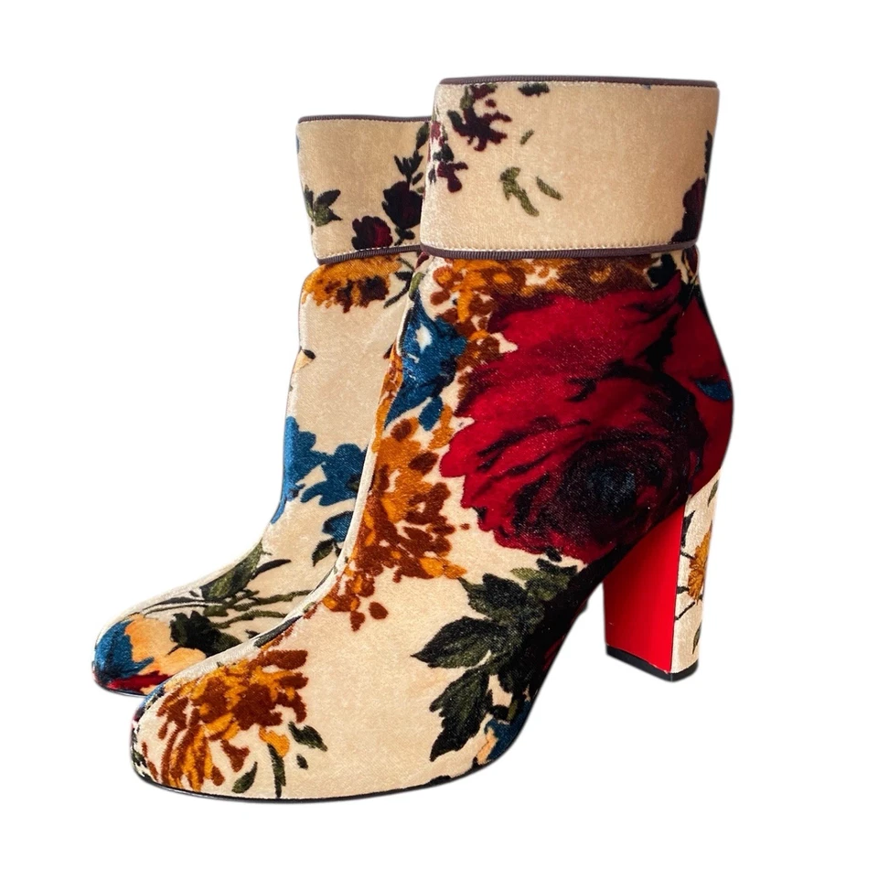 CHRISTIAN LOUBOUTIN Moulamax 100 多色天鹅绒踝靴,尺寸 38 — 第 2/4 张图片