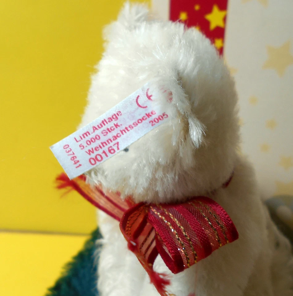 2005 STEIFF Teddybär mit Weihnachtsstrumpf 037641 weiss 14 cm OVP limitiert - Bild 4 von 4