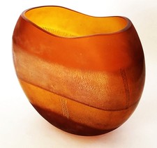 VASO ITALIANO MURANO SCAVO LAMINA ORO ARGENTO ARANCIO AMBRA STILE VENINI QUARZO