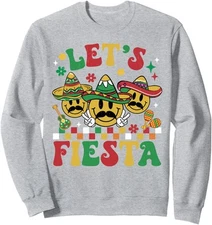Funny Cinco De Mayo Groovy Lets Fiesta Smile Mexican Unisex Crewneck Sweatshirt