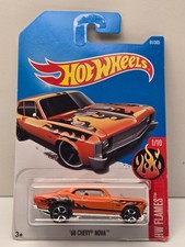 HOT WHEELS FLAMES, 68 CHEVY NOVA, 61/365, DTX79-D7B3, ORANGE