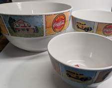 Gibson Coca Cola Good Ol Days 3 Piece Serving Bowl Set L 10.75&rdquo; M 8.5&rdquo; S 6.5&rdquo;