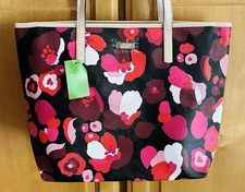 💗NWT 🌟 Kate Spade💗New York Pink Black Fall Poppies Canvas Large Tote