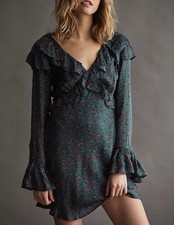 Free People The Sweetest Thing Mini Dress Green Ruffle Cottagecore 10 Feminine