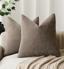 Foindtower Pack of 2 Soft Textured Chenille Pillow Covers 16x16 Inch, Taupe Grey