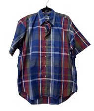 Christian Dior Monsieur Men's Short Sleeve Plaid Shirt Button Down Size Large