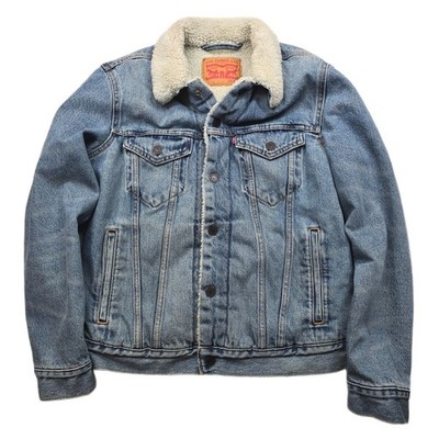 Levi Strauss Denim Sherpa Trucker Jacket Mens Small Blue Faded Light Wash