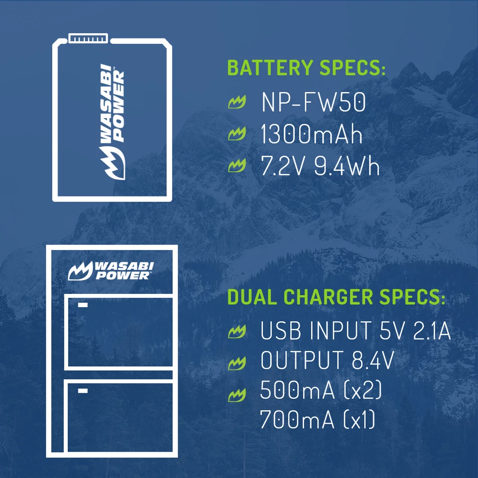 Wasabi Power Battery (2-Pack) and USB-C Dual Charger for Sony NP-FW50 - Image 3 of 4