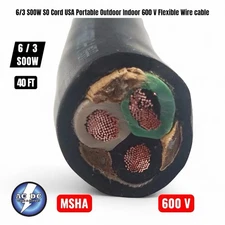 6/3 SOOW SO Cord 40 FT USA Portable Outdoor Indoor 600 V Flexible Wire cable