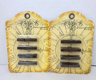 8 Graphic 45 Embossed Words Metal Clothespins Remember Timeless Create Unique L2