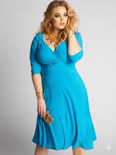 NWT Zara G Teal Faux-Wrap Dress - Plus Size Elegant Midi - Similar to Igigi