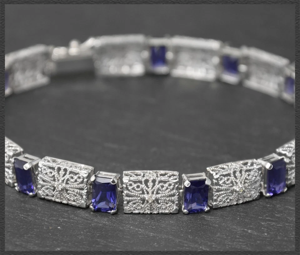 Armband im Antik Art Deco Design, 8,50ct Diamanten & Iolith, aus 10K Weißgold - Bild 3 von 4