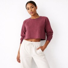 Pact Cropped Sweatshirt Burgundy Raglan Sleeve Raw Hem Organic Cotton Size L