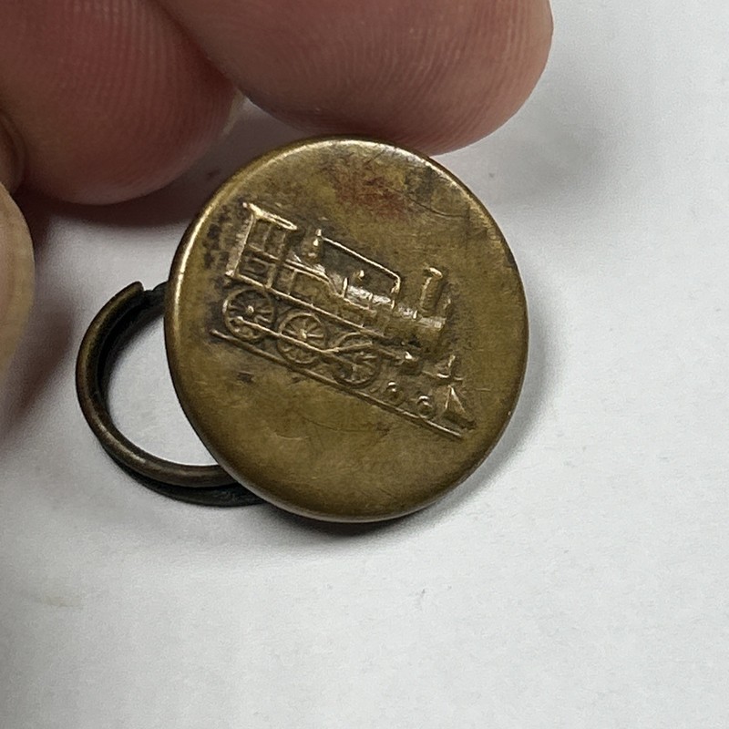 Antique Brass Steam Locomotive Railroad Uniform Wobble Button
