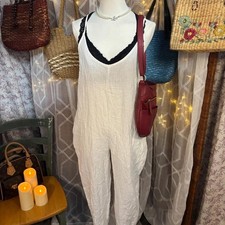 100 Cotton Cream Wide Leg Jumpsuit Overall Romper Boho Coastal Cottagecore