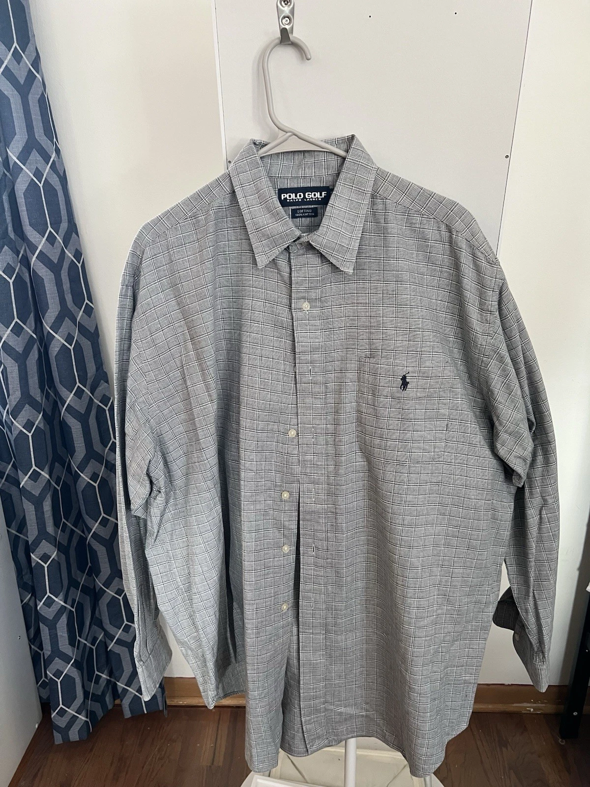 Polo Golf Ralph Lauren Lofting XL Cotton Gray Plaid Button-Up Shirt Long Sleeve