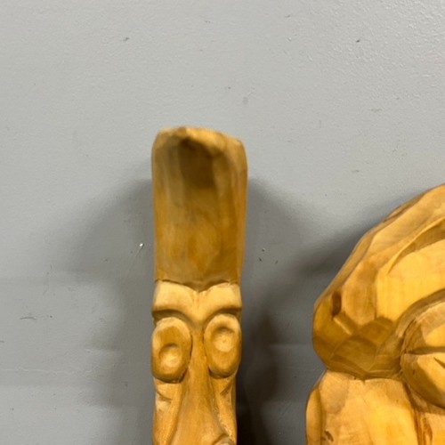 Set 3 sculture albero spirito volto vecchio vintage legno intagliato a mano arte da parete - Foto 2 di 22
