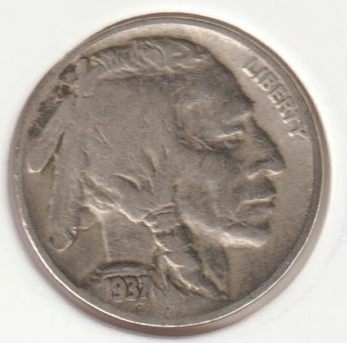 1937 US Indian Head Buffalo Nickel FULL DATE Rare 89 Year Old Collection Coin